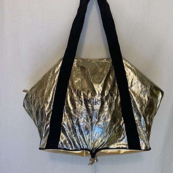 Victoria’s Secret Foldable Duffel/Tote Bag. Never Used. Gold and Black. - Picture 3 of 10
